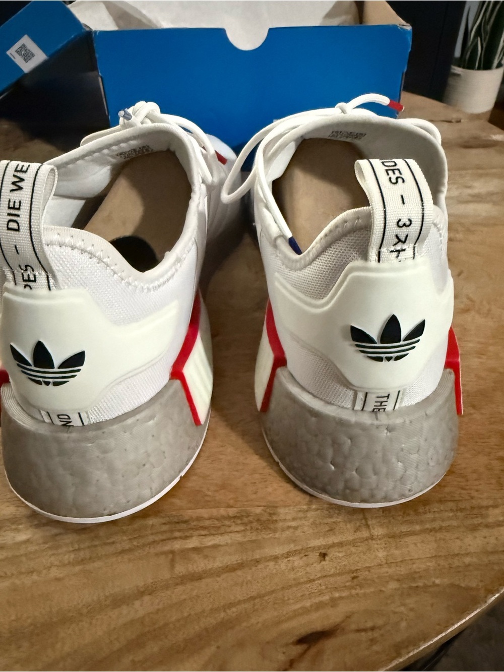 Adidas NMD R1 Athletic Shoes - White with Red & Gray Accents